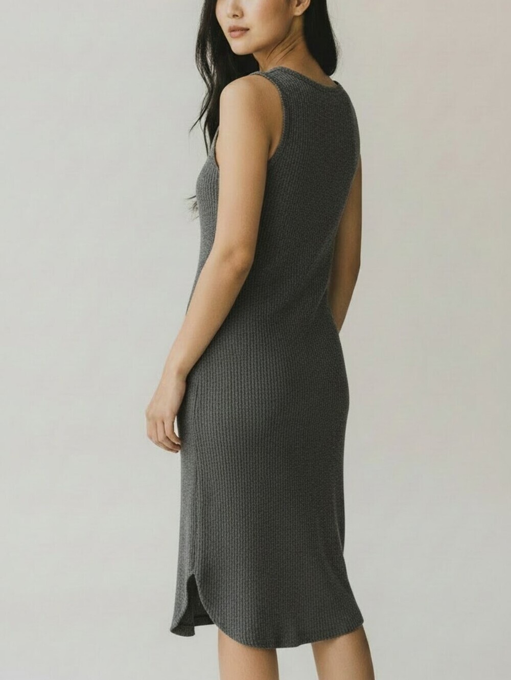 Roots Rib Knit Sleeveless Midi Dress